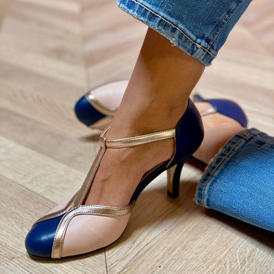 Alessia™ | Πολύχρωμες και άνετες T-Strap γόβες με στρογγυλή μύτη
